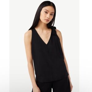 NWT Free Assembly V-Neck Linen Blend Tie Shoulder Top